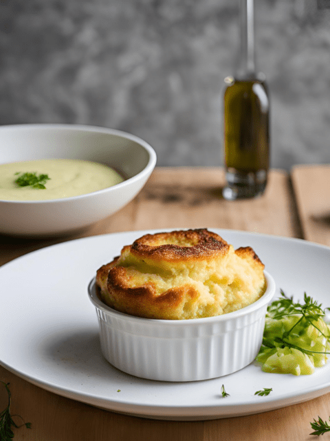 Soufflé de pommes de terre à la fondue de poireaux