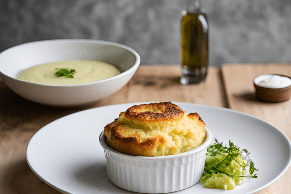 Soufflé de pommes de terre à la fondue de poireaux